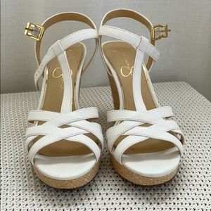 Jessica Simpson white wedges